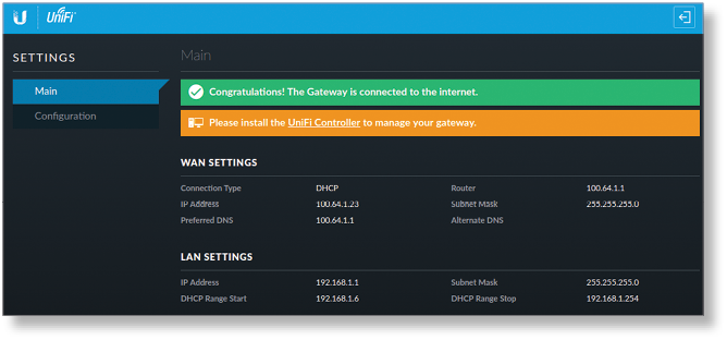 When you have successfully connected to your USG, you will see the settings screen.