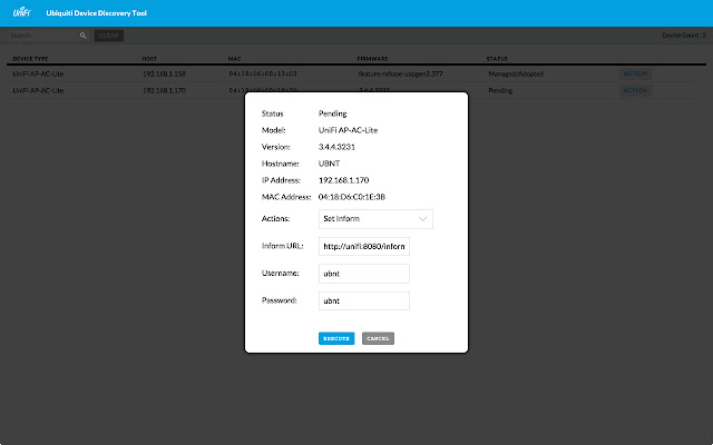 Find your UniFi devices with the Ubiquiti Device Discovery Tool 
Screenshot 3